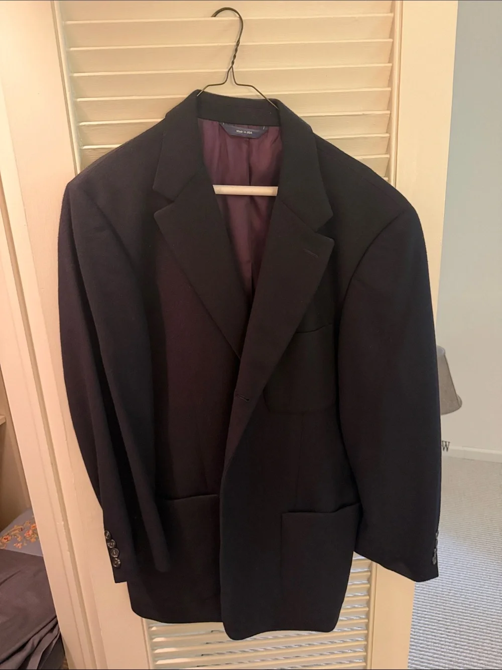 J. Crew Men's Black Blazer with Burgundy Lining